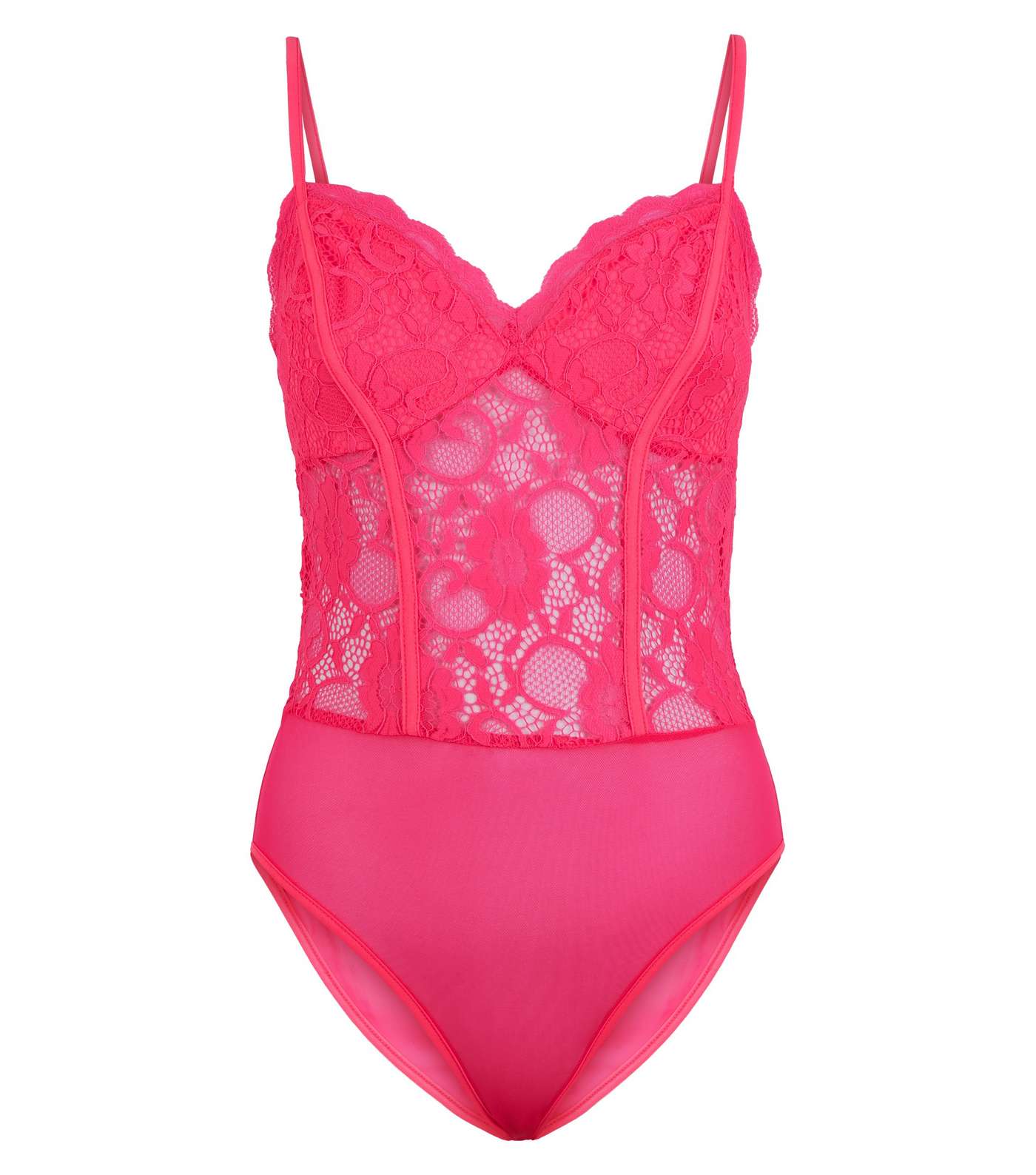 Mid Pink Neon Sheer Lace Bodysuit Image 4