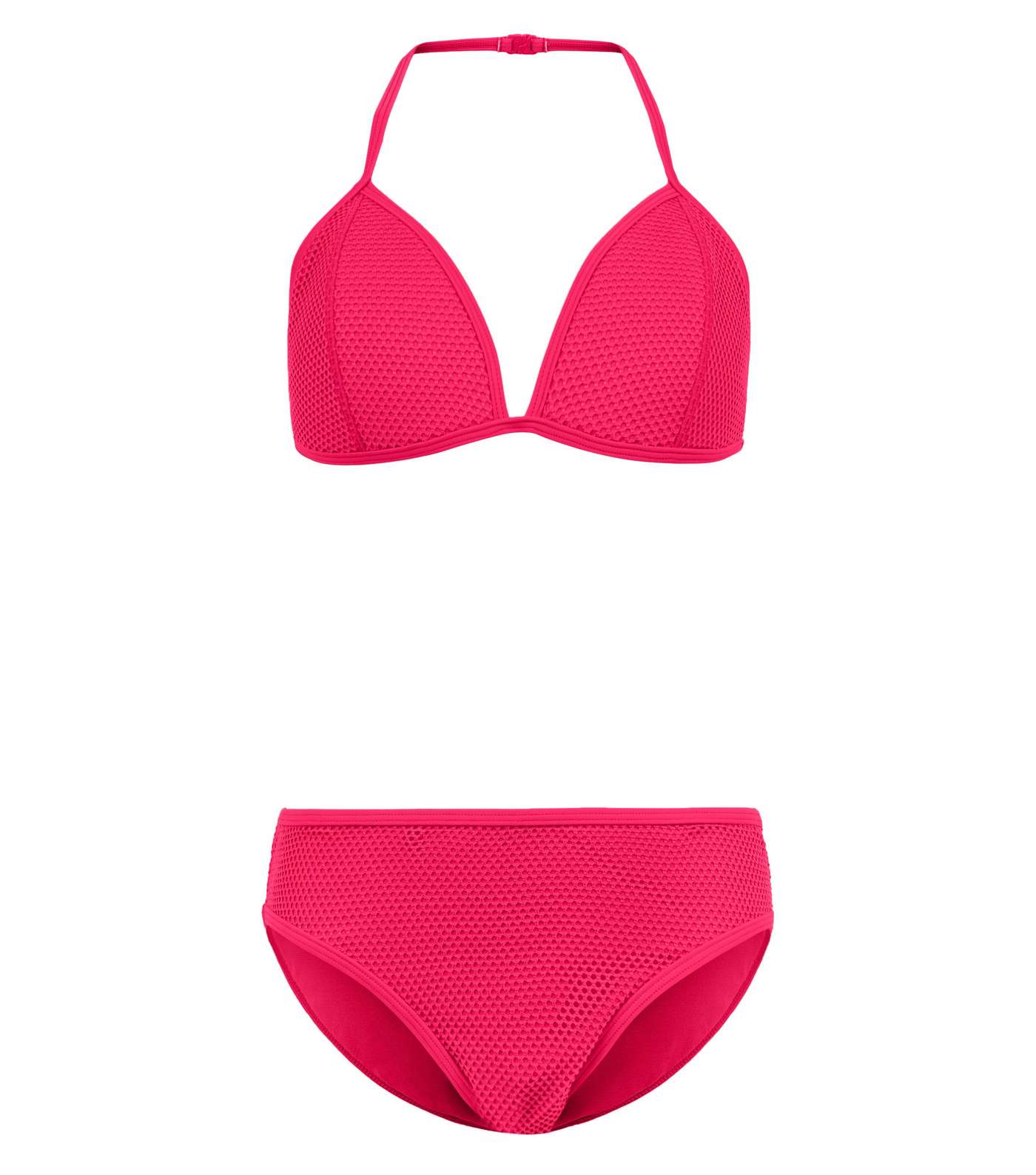 Girls Bright Pink Neon Mesh Bikini Set