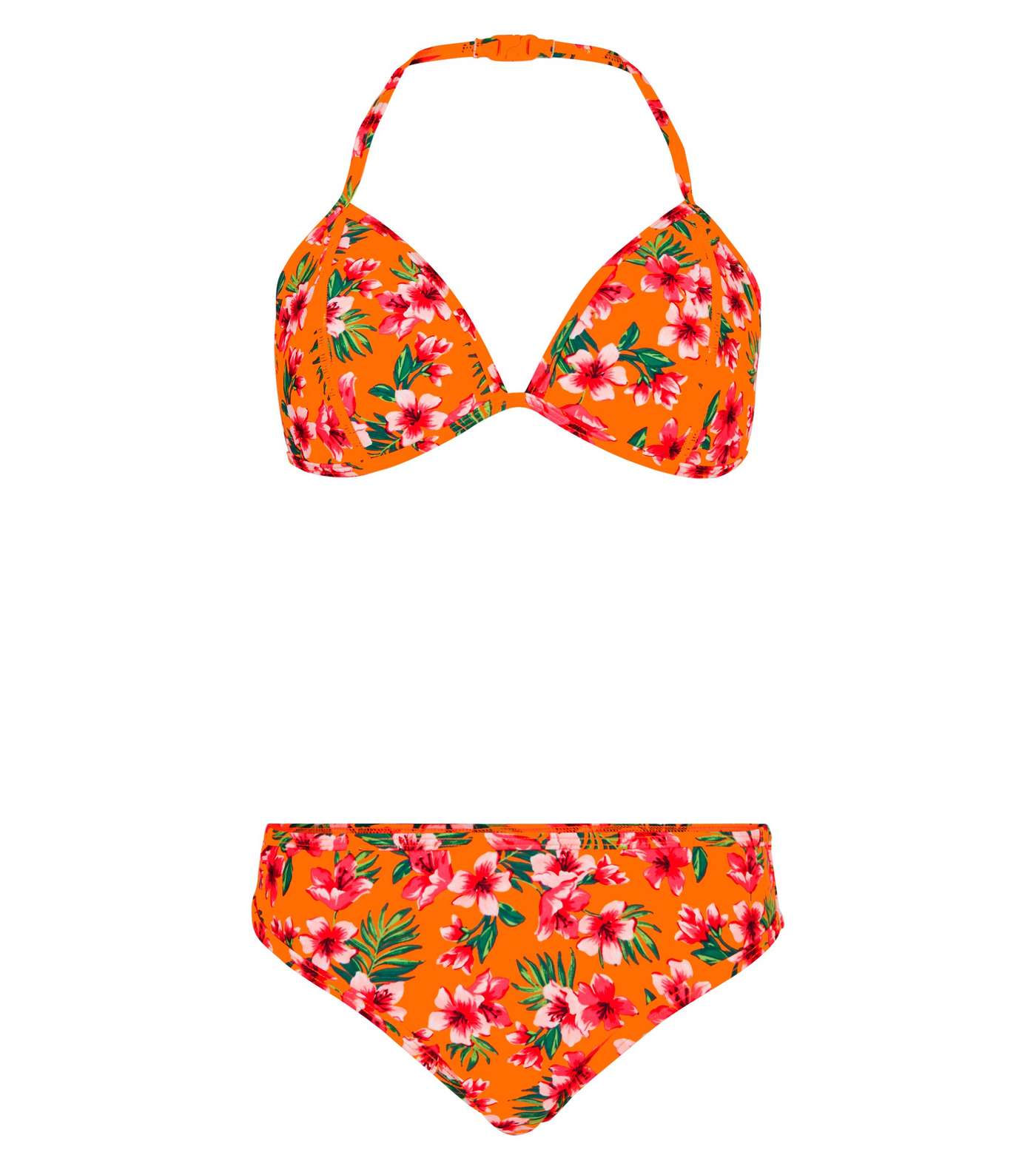 Girls Orange Tropical Floral Bikini Set