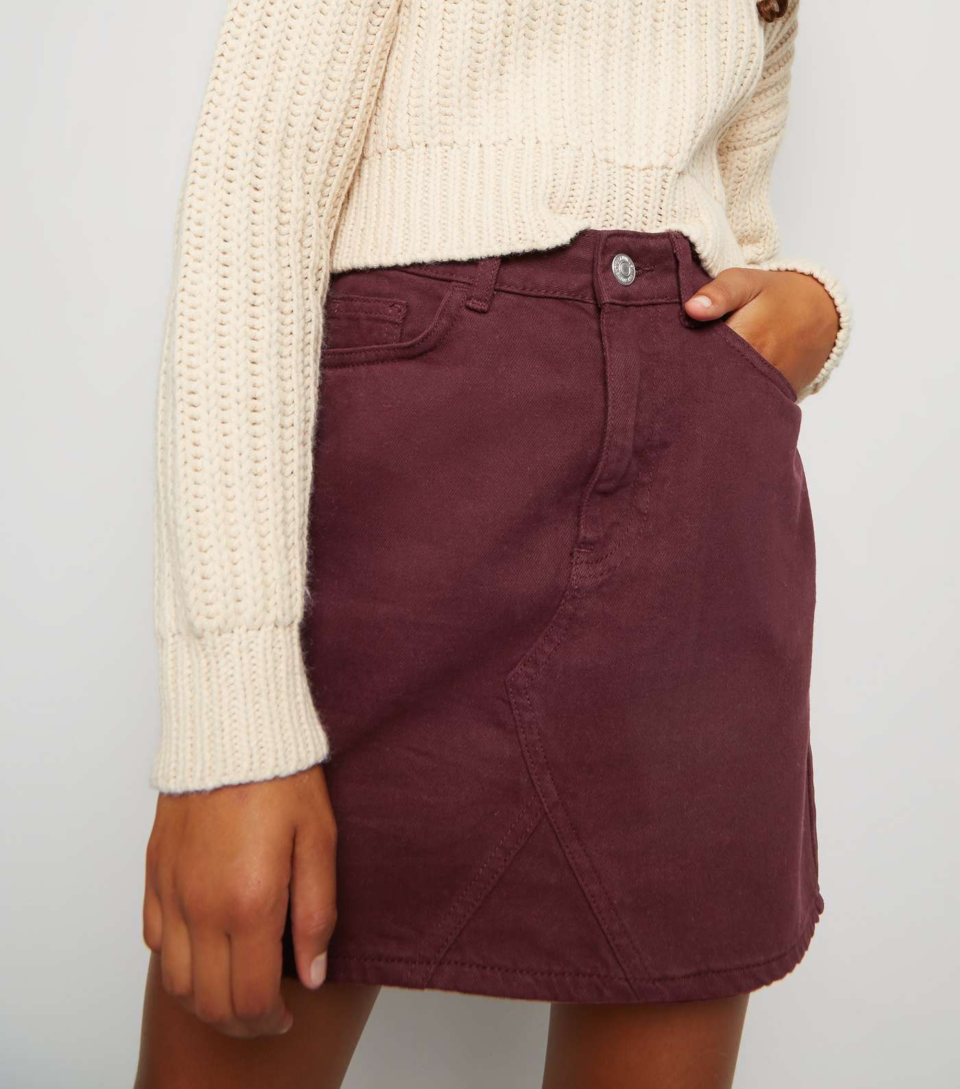 Girls Burgundy Denim Skirt Image 3