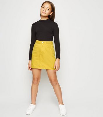 Yellow Cotton Denim Skirt For Women - ISUFashion