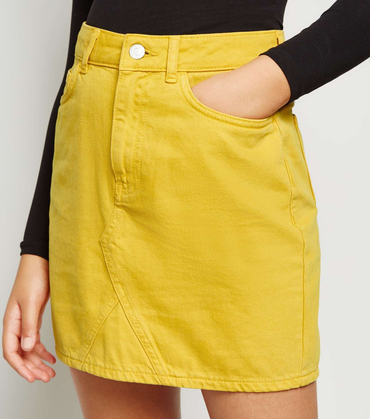 Girls Mustard Denim Mini Skirt Image 5