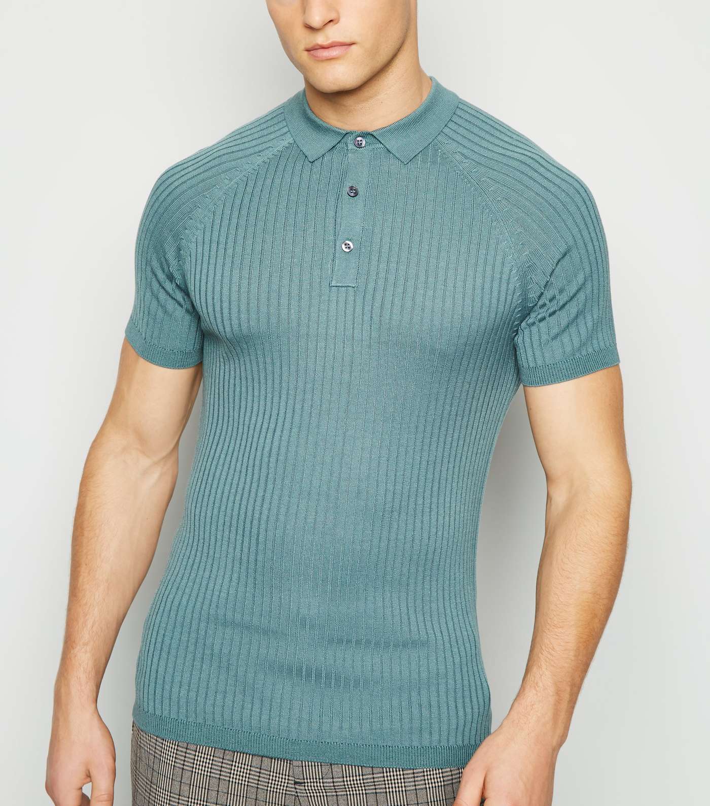 Teal Knit Muscle Fit Polo Shirt