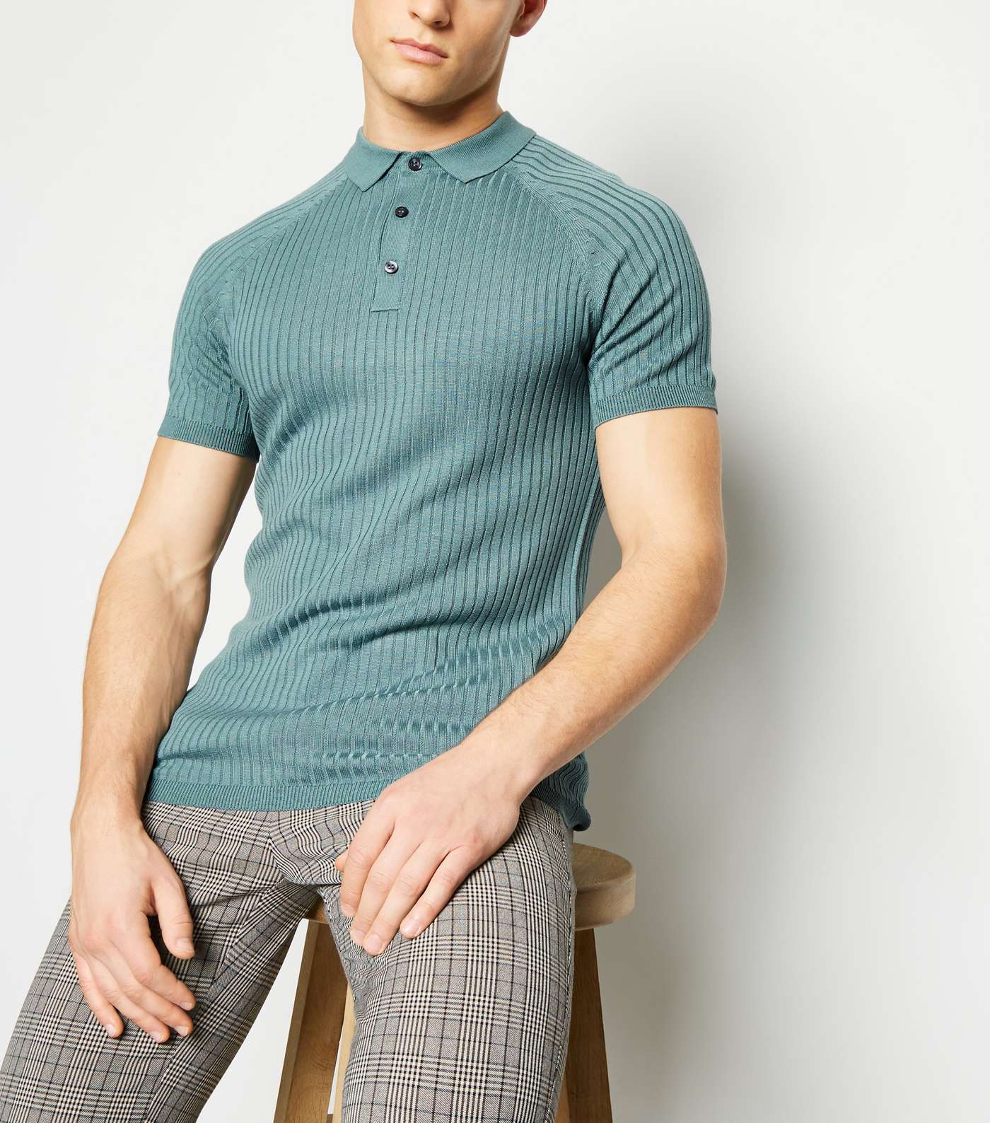 Teal Knit Muscle Fit Polo Shirt Image 5