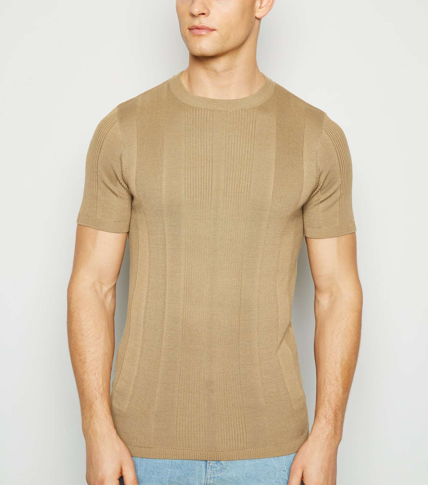 Brown Knit Short Sleeve Muscle Fit T-Shirt