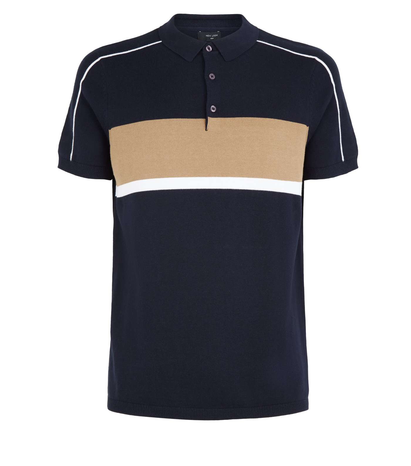 Navy Short Sleeve Colour Block Polo Shirt Image 4