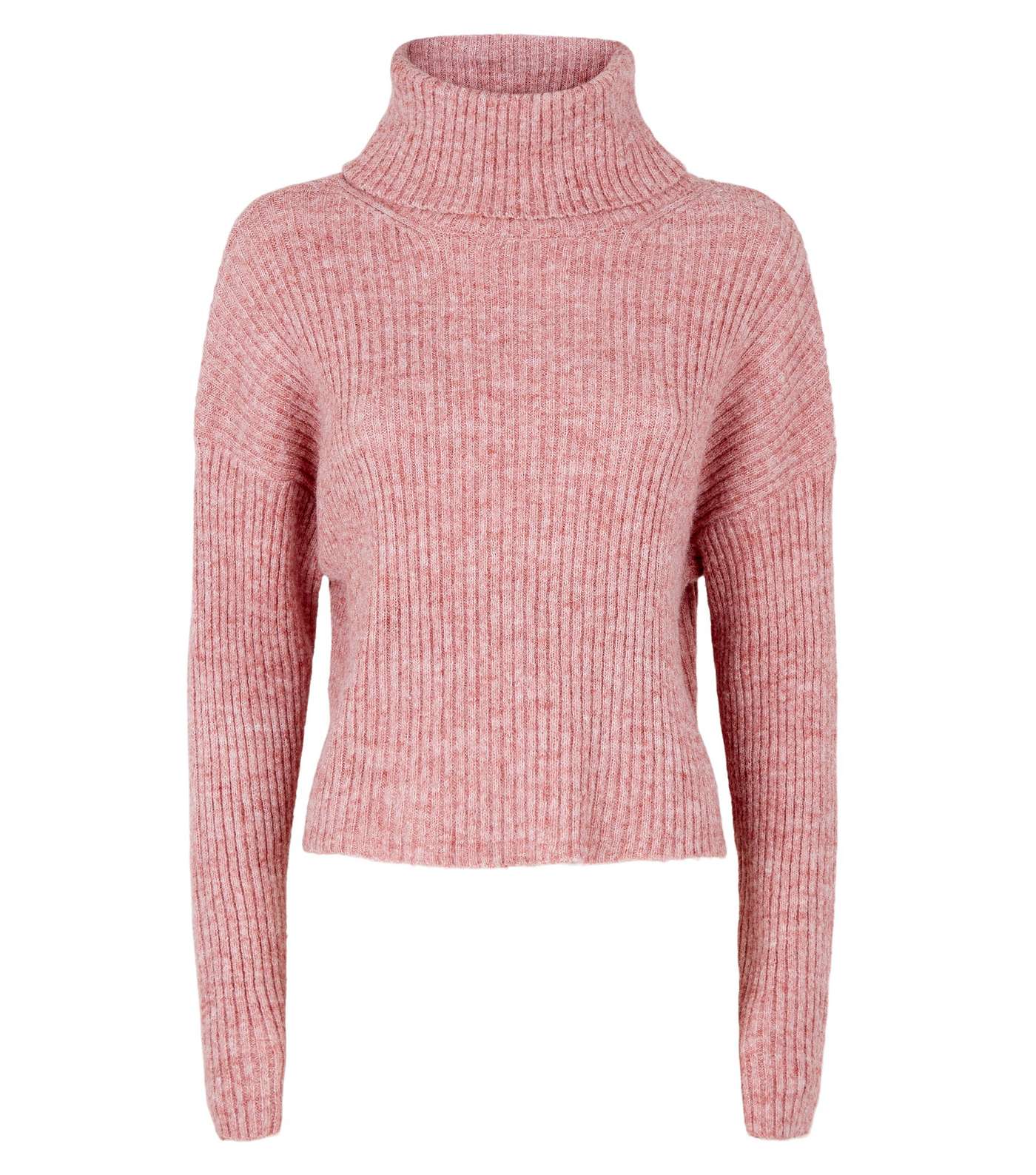 Mid Pink Ribbed Knit Roll Neck Jumper Image 4