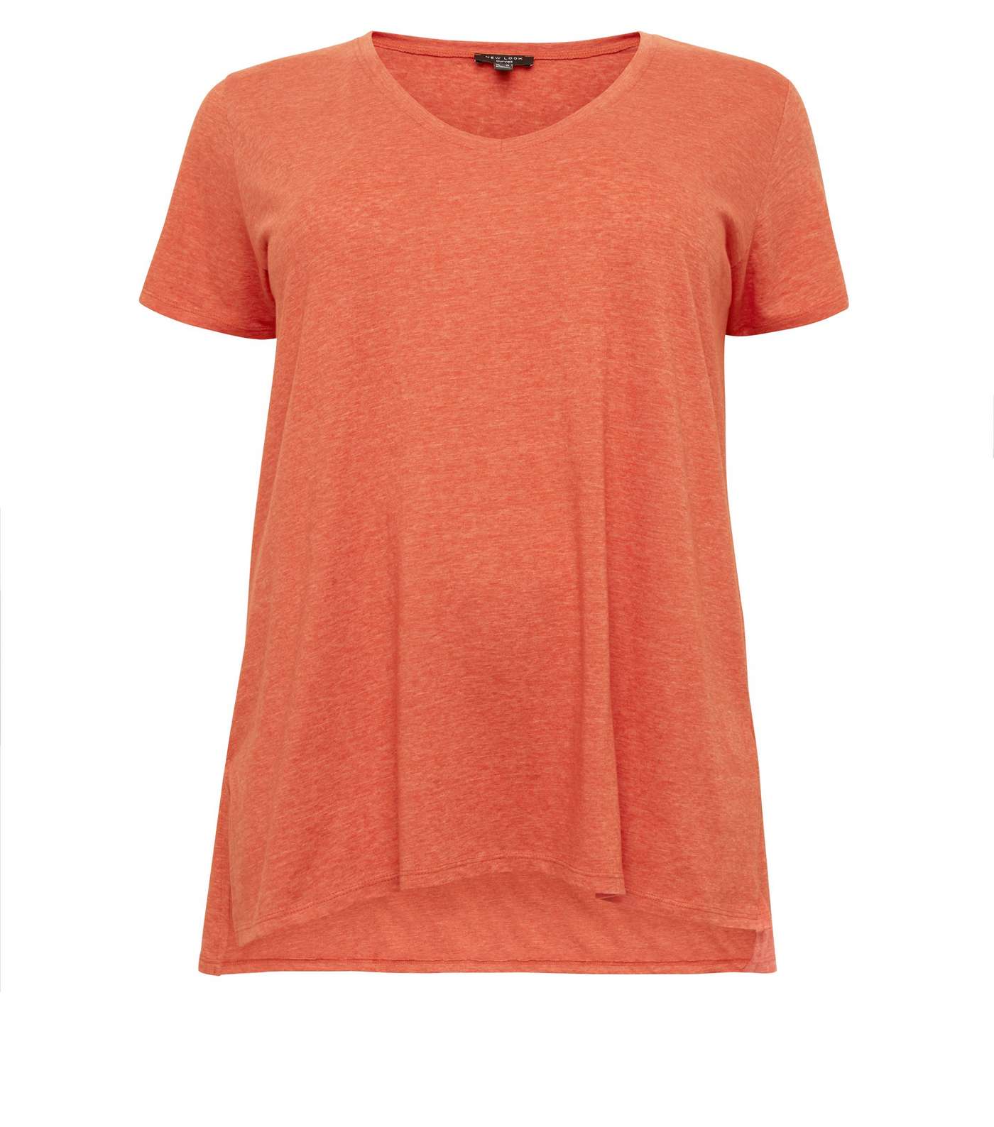 Curves Bright Orange V Neck Step Hem T-Shirt Image 4