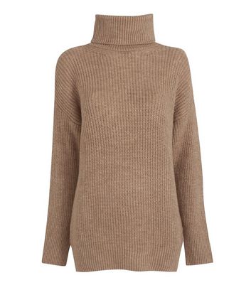Image of Camel Slouchy Roll Neck Jumper New Look