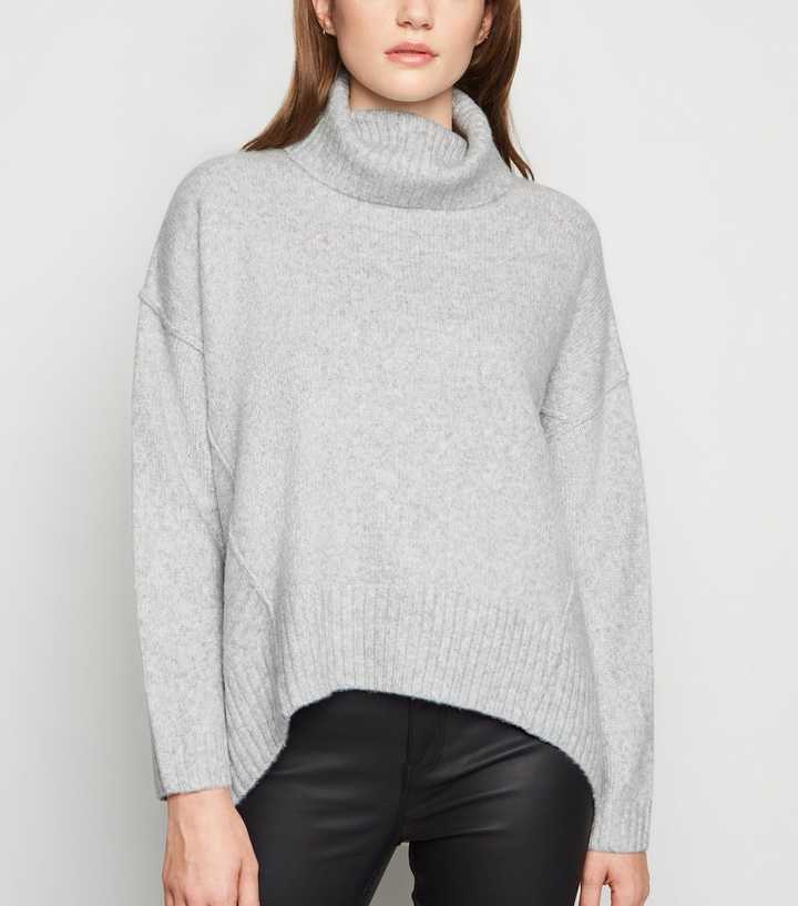 Pale Grey Slouchy Roll Neck Batwing Jumper