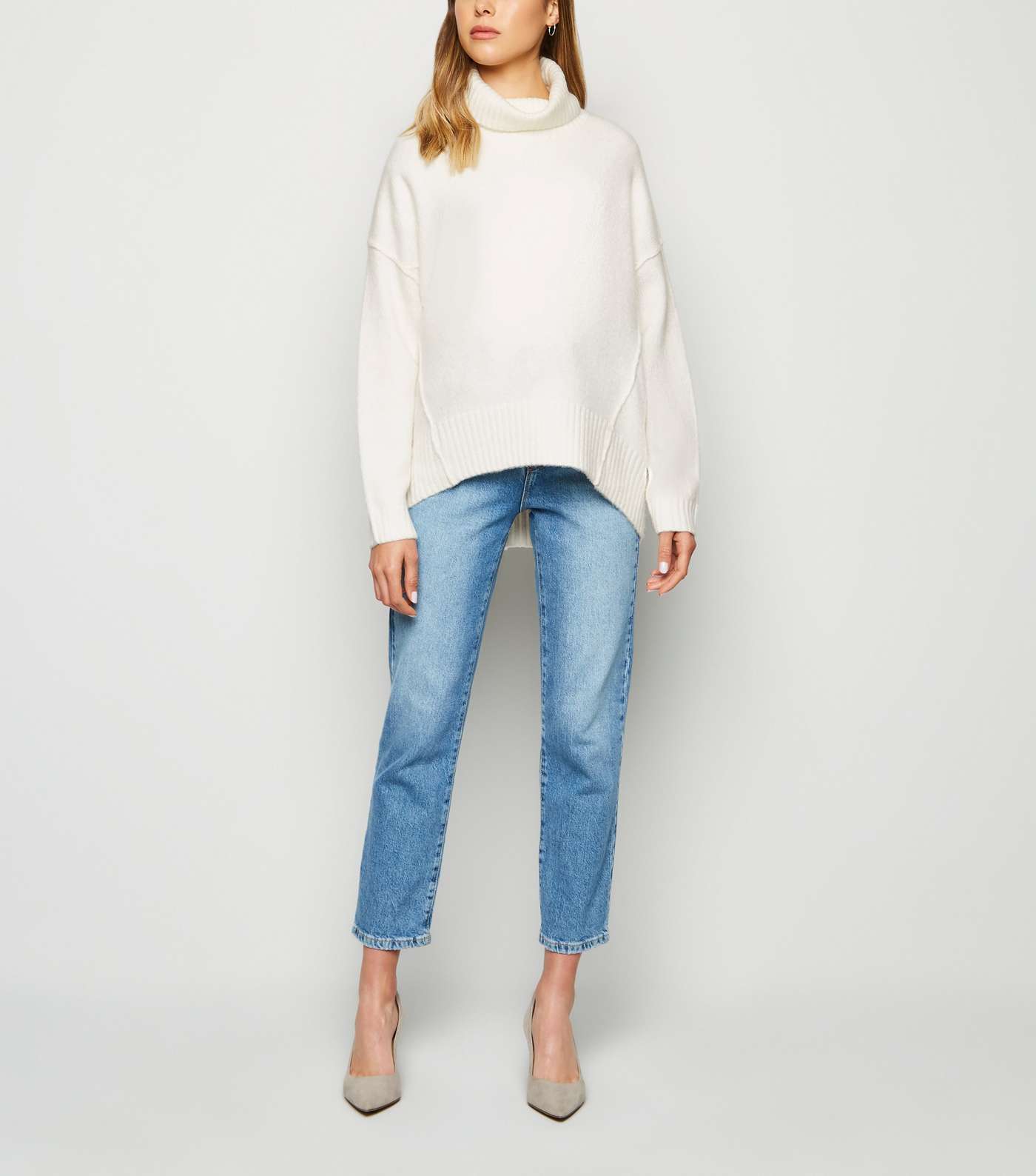 Off White Slouchy Roll Neck Batwing Jumper Image 2