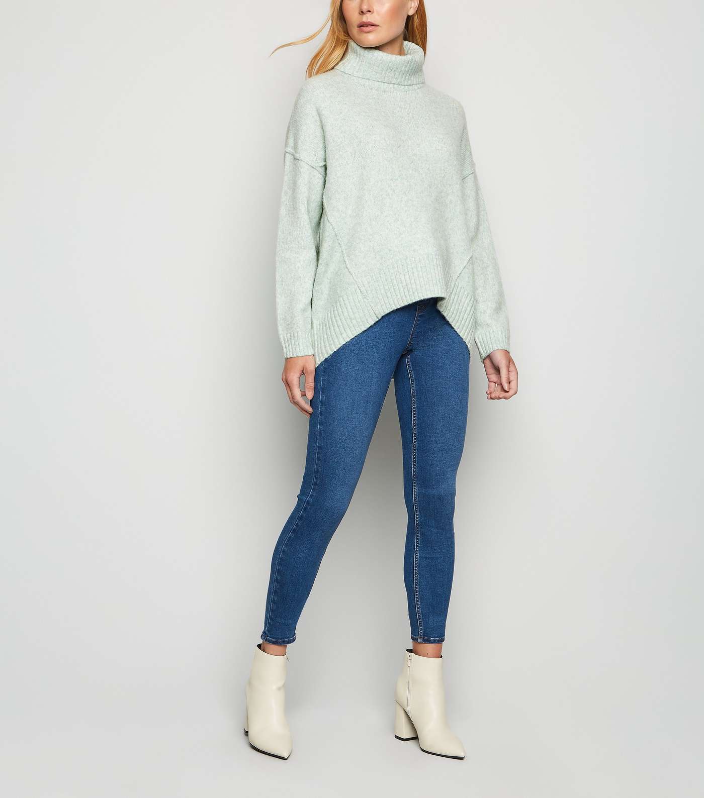 Mint Green Slouchy Roll Neck Batwing Jumper Image 2