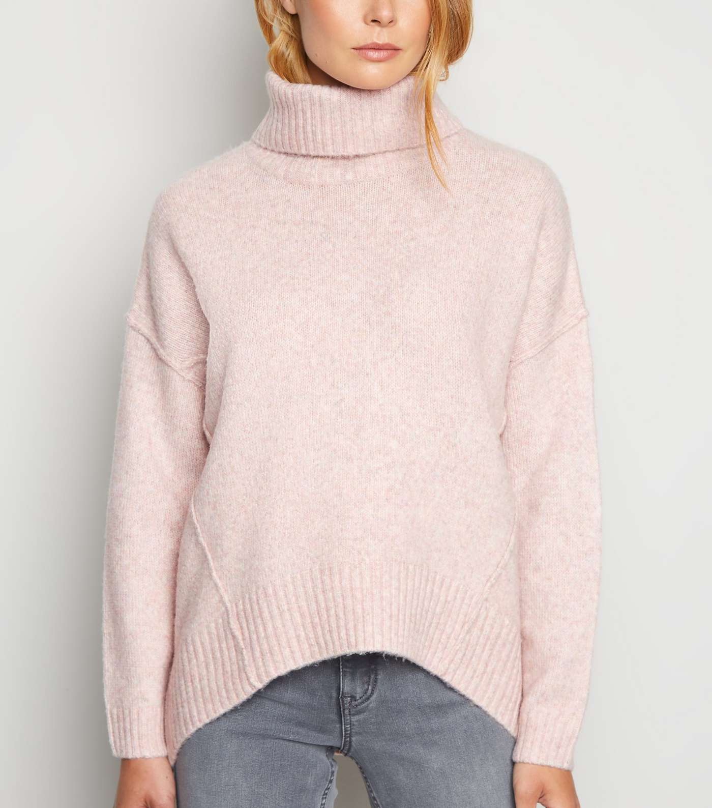 Mid Pink Slouchy Roll Neck Batwing Jumper
