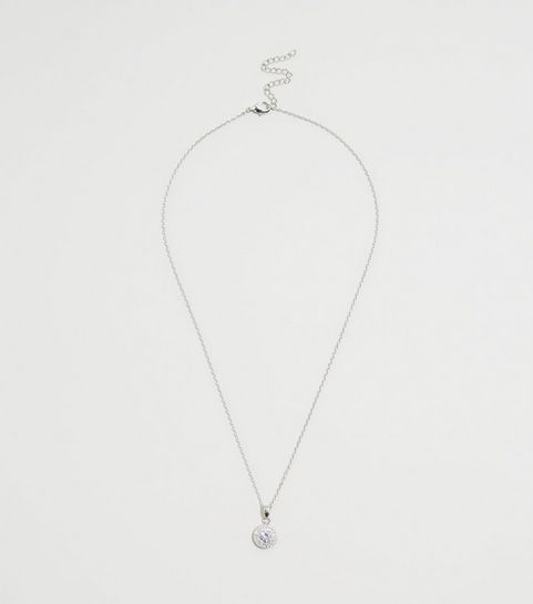 Silberfarbene Halskette mit rundem Cubic-Zirkonia-Anhänger