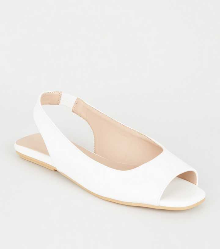 White Leather-Look Peep Toe Slingbacks