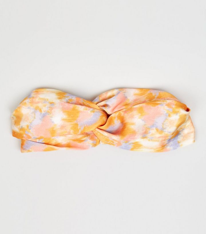 Bright Orange Tie Dye Knot Hairband New Look