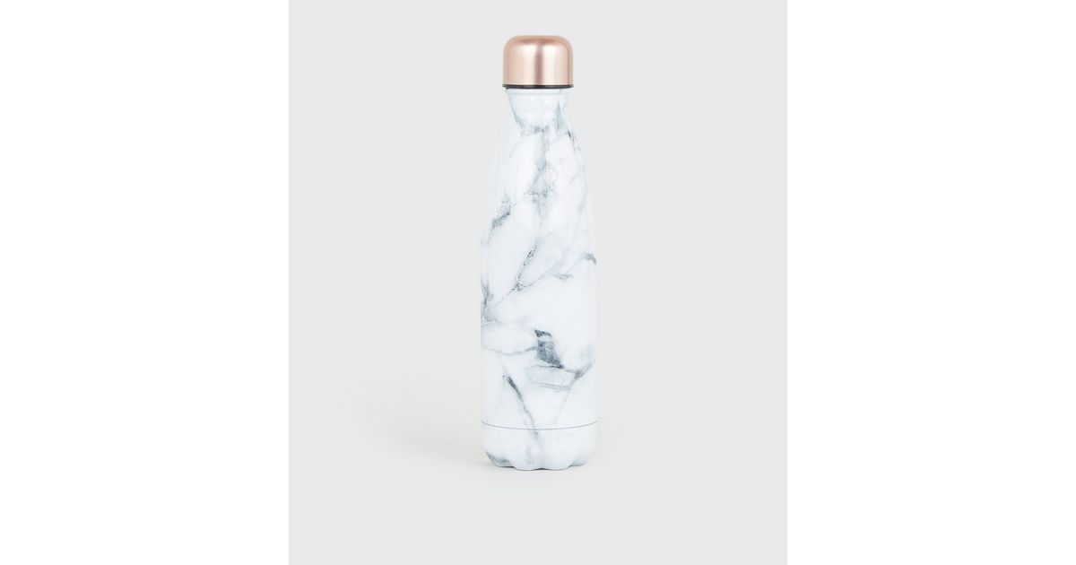 White Marble Effect 500ml Metal Bottle | New Look