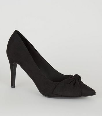 Wide Fit Black Suedette Bow Front Court Shoes | New Look