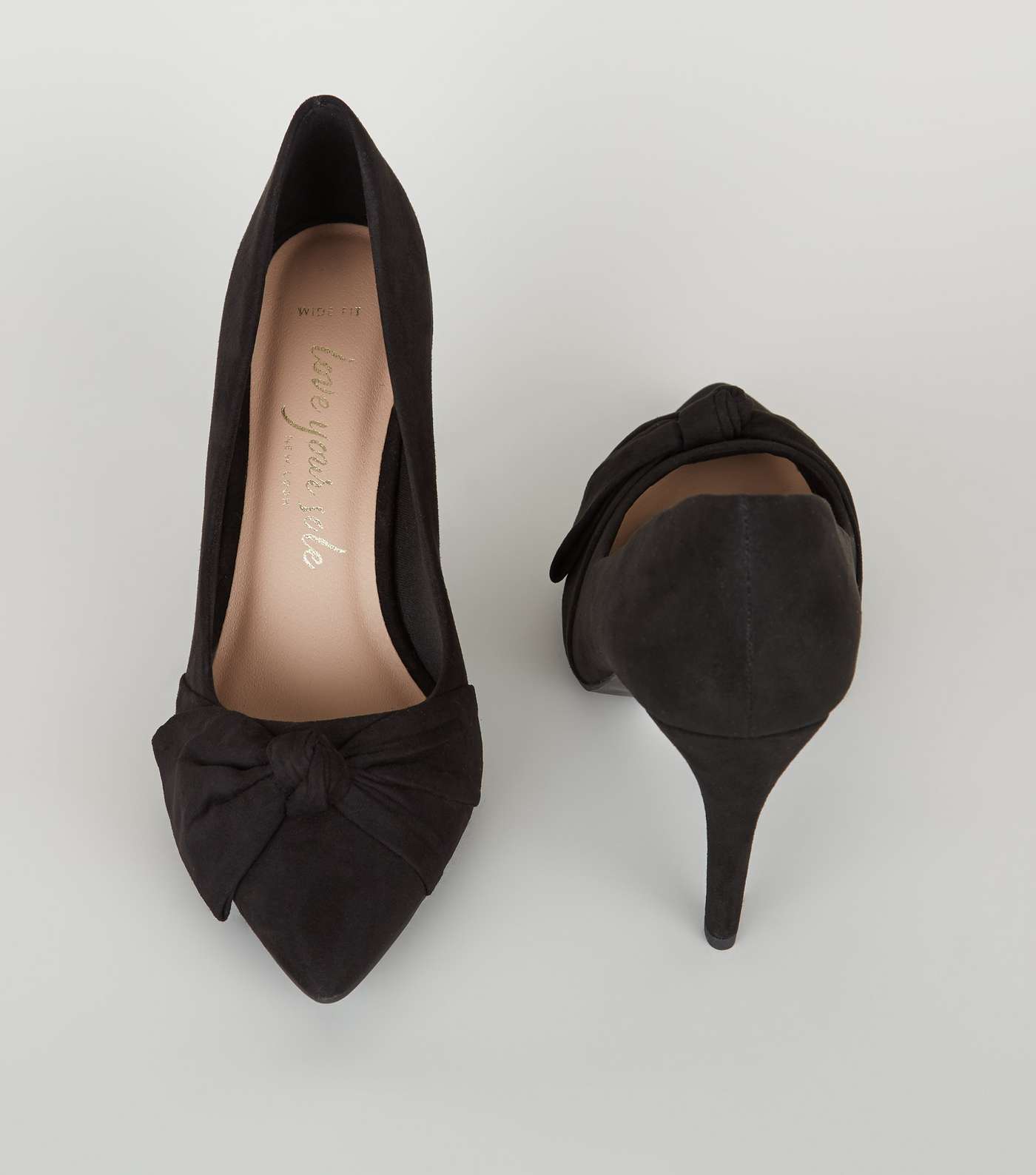 Wide Fit Black Suedette Bow Front Court Shoes Image 3