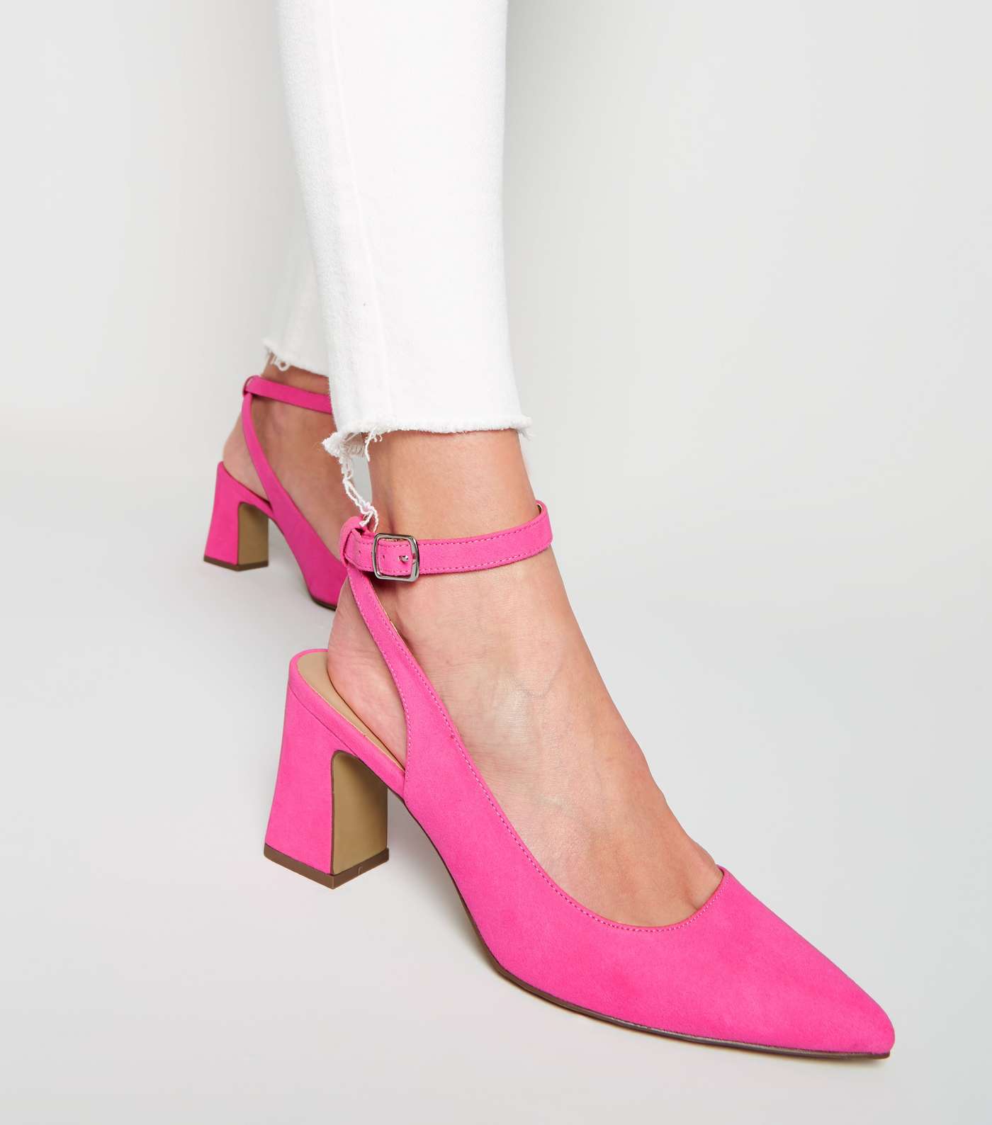 Wide Fit Pink Suedette Flared Block Heels Image 2