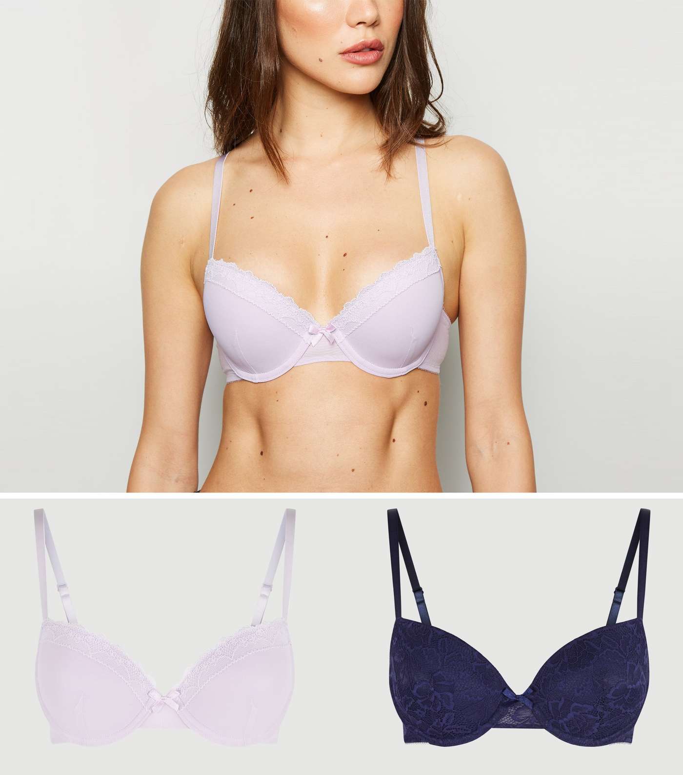 2 Pack Navy and Lilac Lace T-Shirt Bras