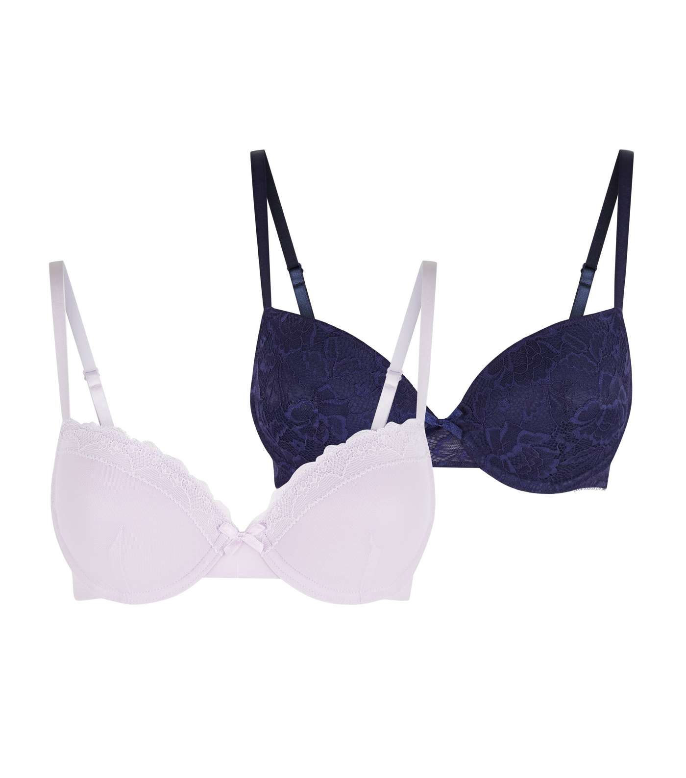 2 Pack Navy and Lilac Lace T-Shirt Bras Image 3