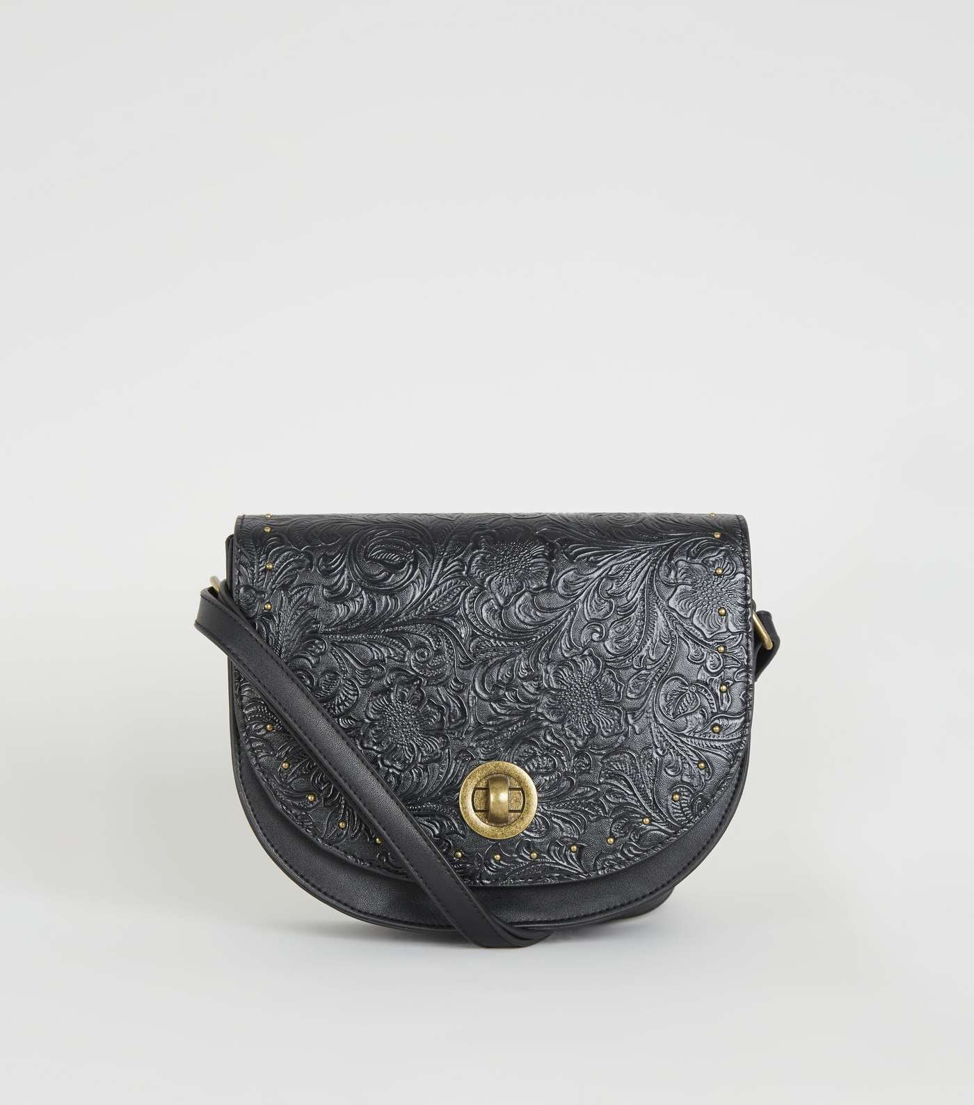 Black Leather-look Floral Embossed Bag