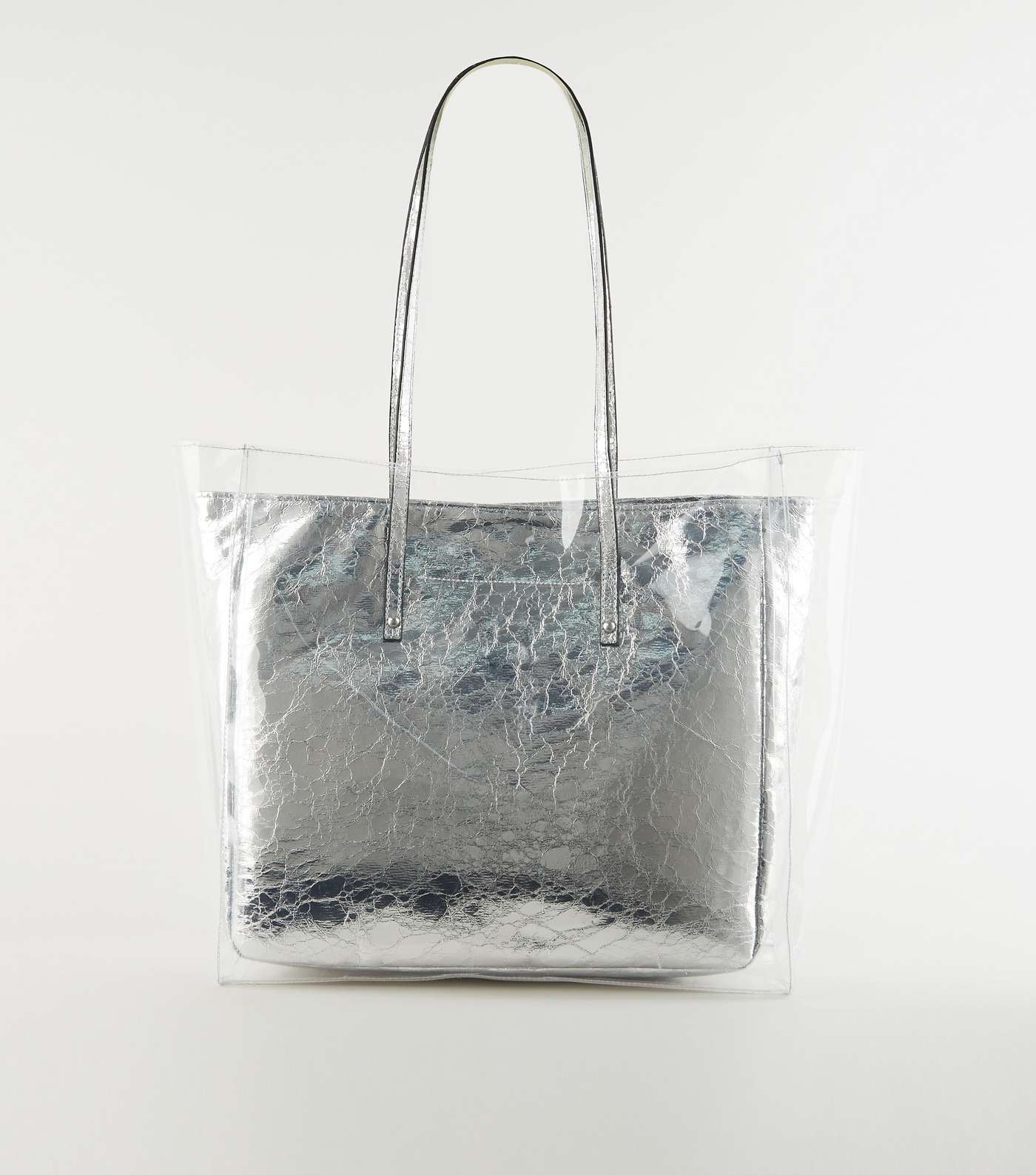 Silver Clear Layer Crinkle Tote Bag