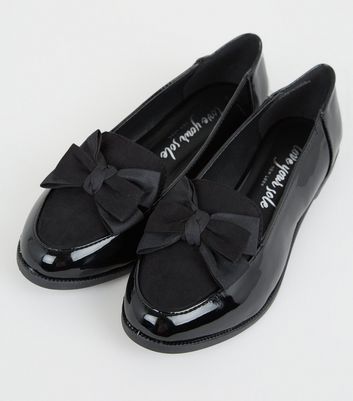 shop for Black Patent Bow Front Loafers New Look Vegan at Shopo