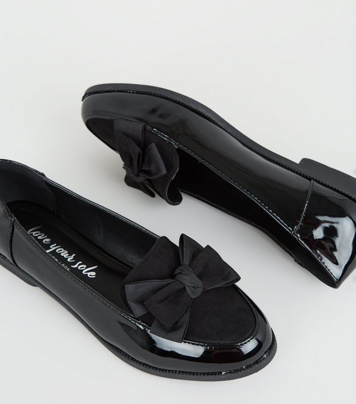 Black Patent Bow Loafers | New Look
