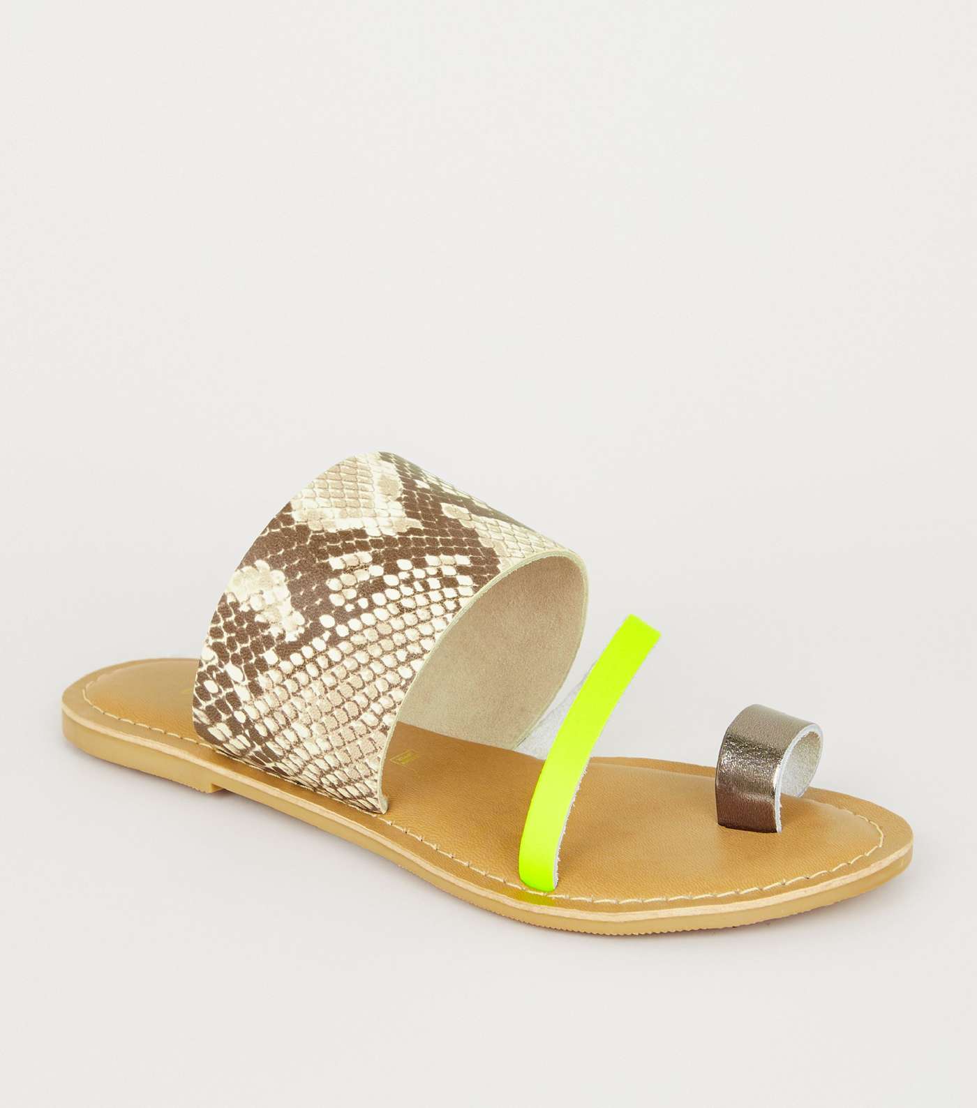 Stone Leather Faux Snake Neon Strap Sliders