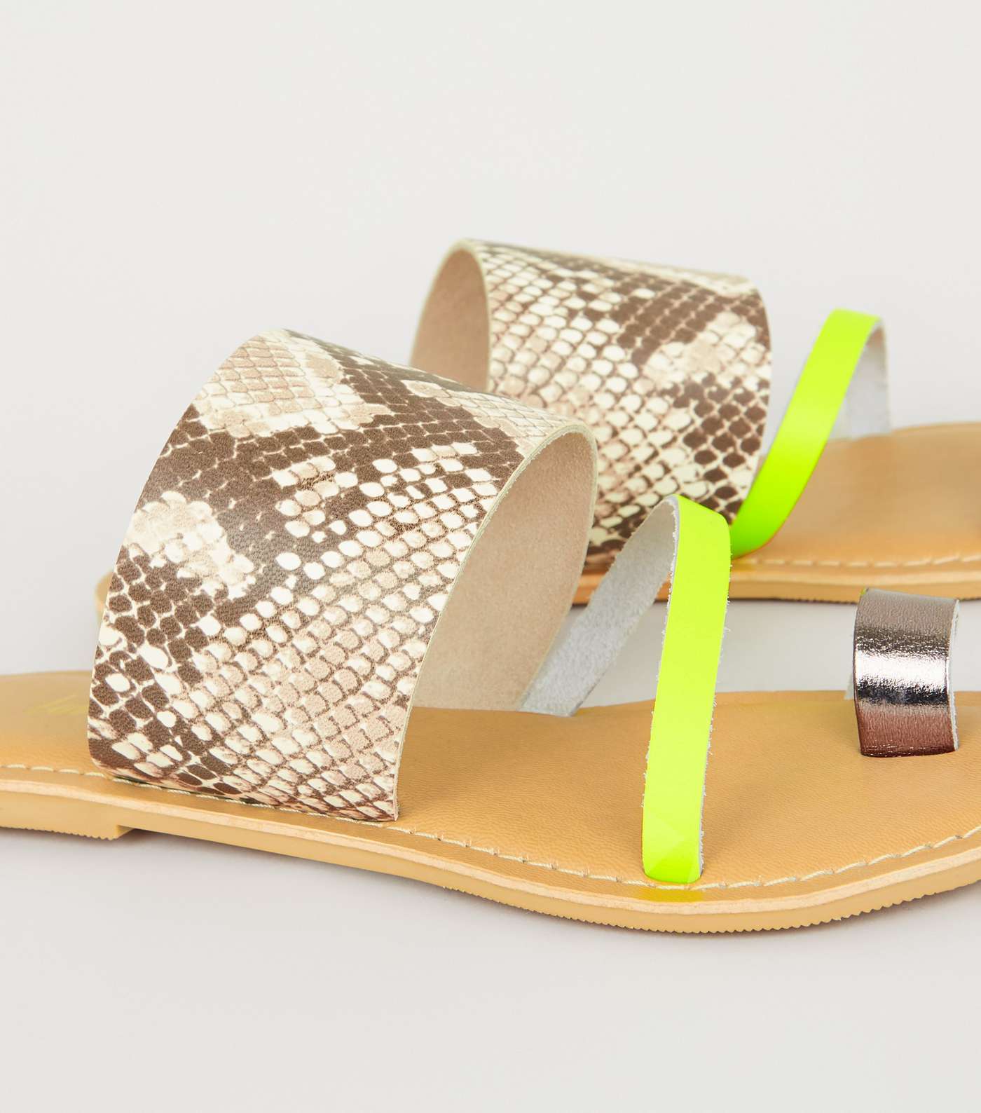 Stone Leather Faux Snake Neon Strap Sliders Image 3