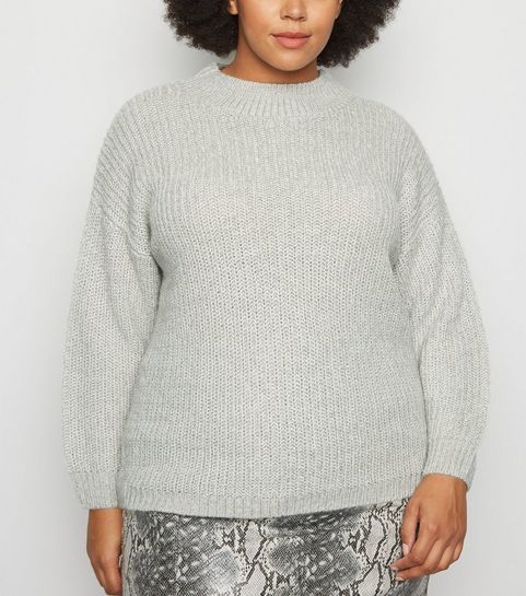 Curves - Pull gris pâle coupe droite à col choker