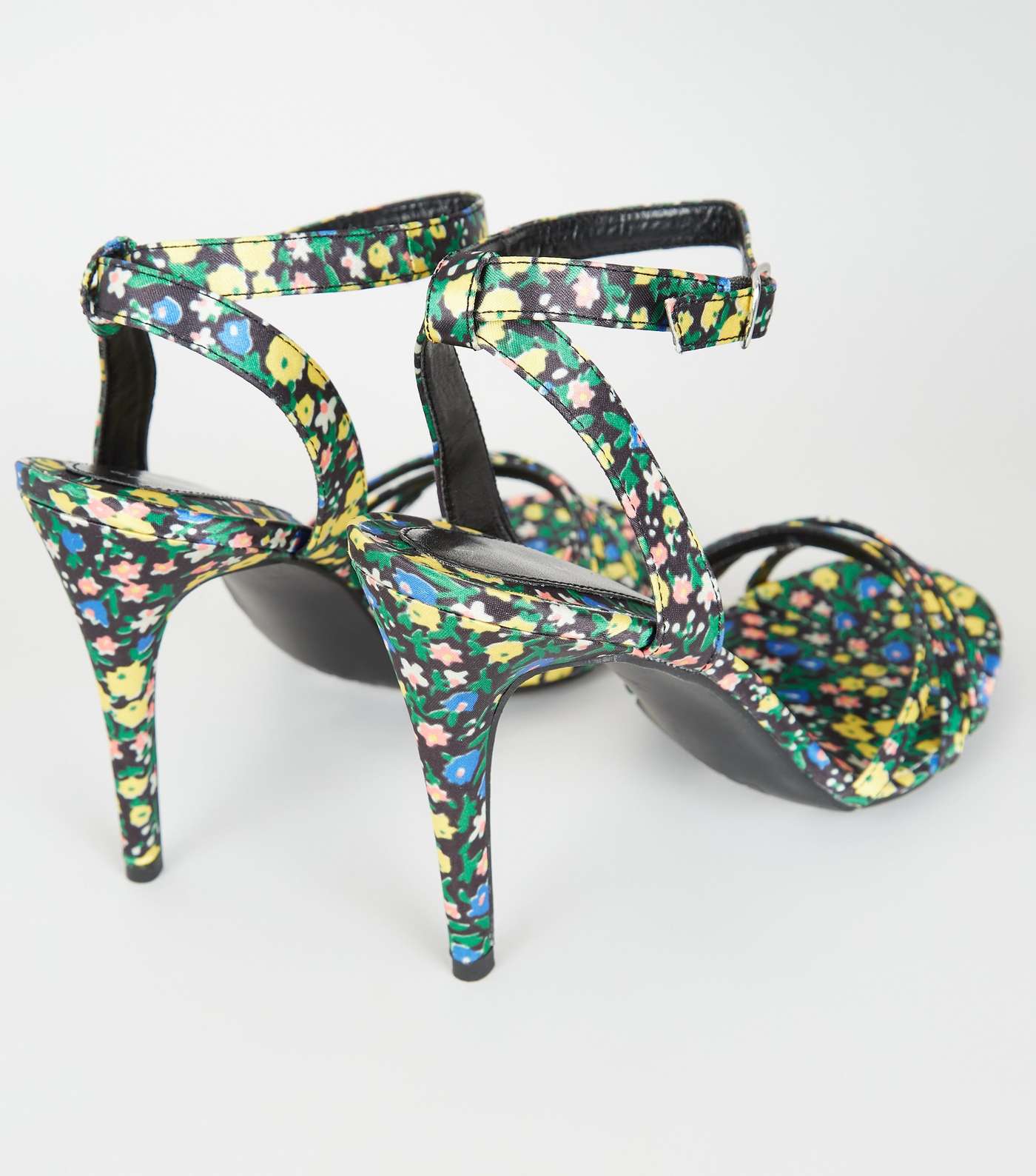 Multicoloured Satin Floral Strappy Stiletto Heels Image 4