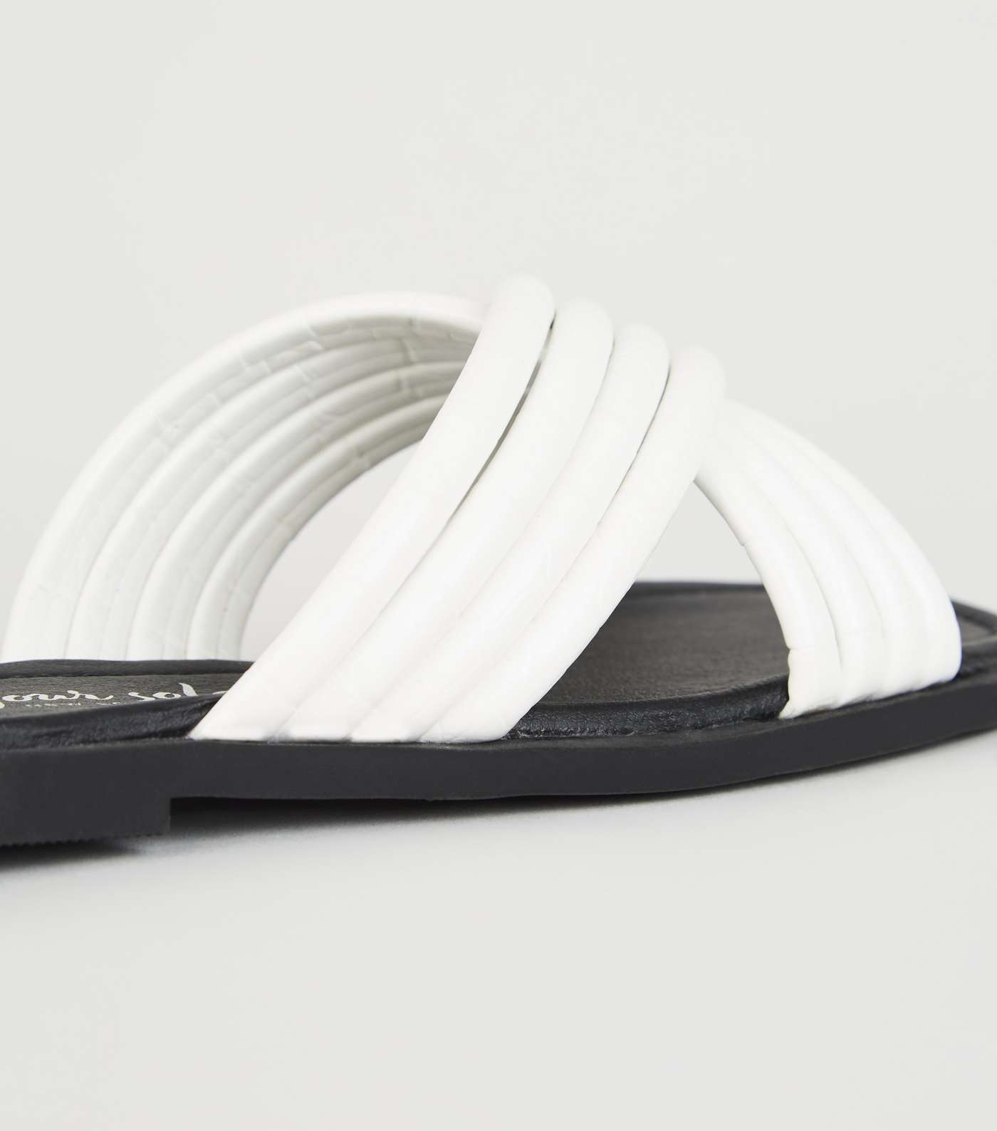 White Leather-Look Tube Cross Strap Sliders Image 3