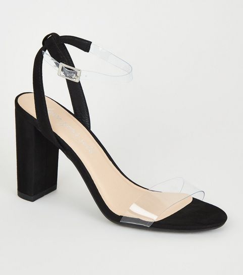 Black Clear Strap 2 Part Block Heels