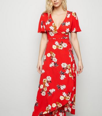 red floral long dress