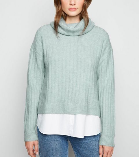 Mintgrüner 2-in-1-Pullover mit Rollkragen