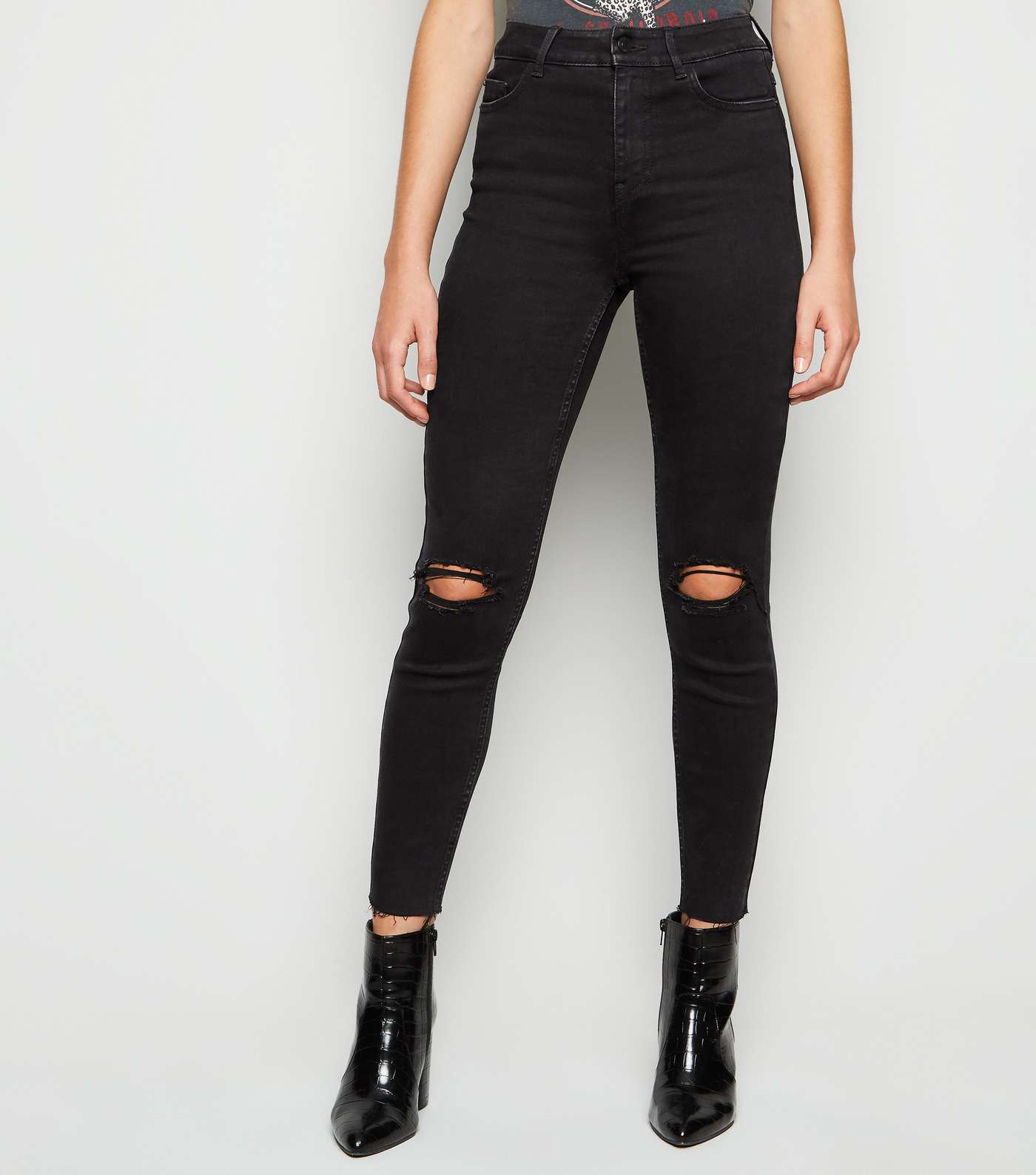 Black 'Lift & Shape' Ripped Knee Jenna Skinny Jeans Image 2