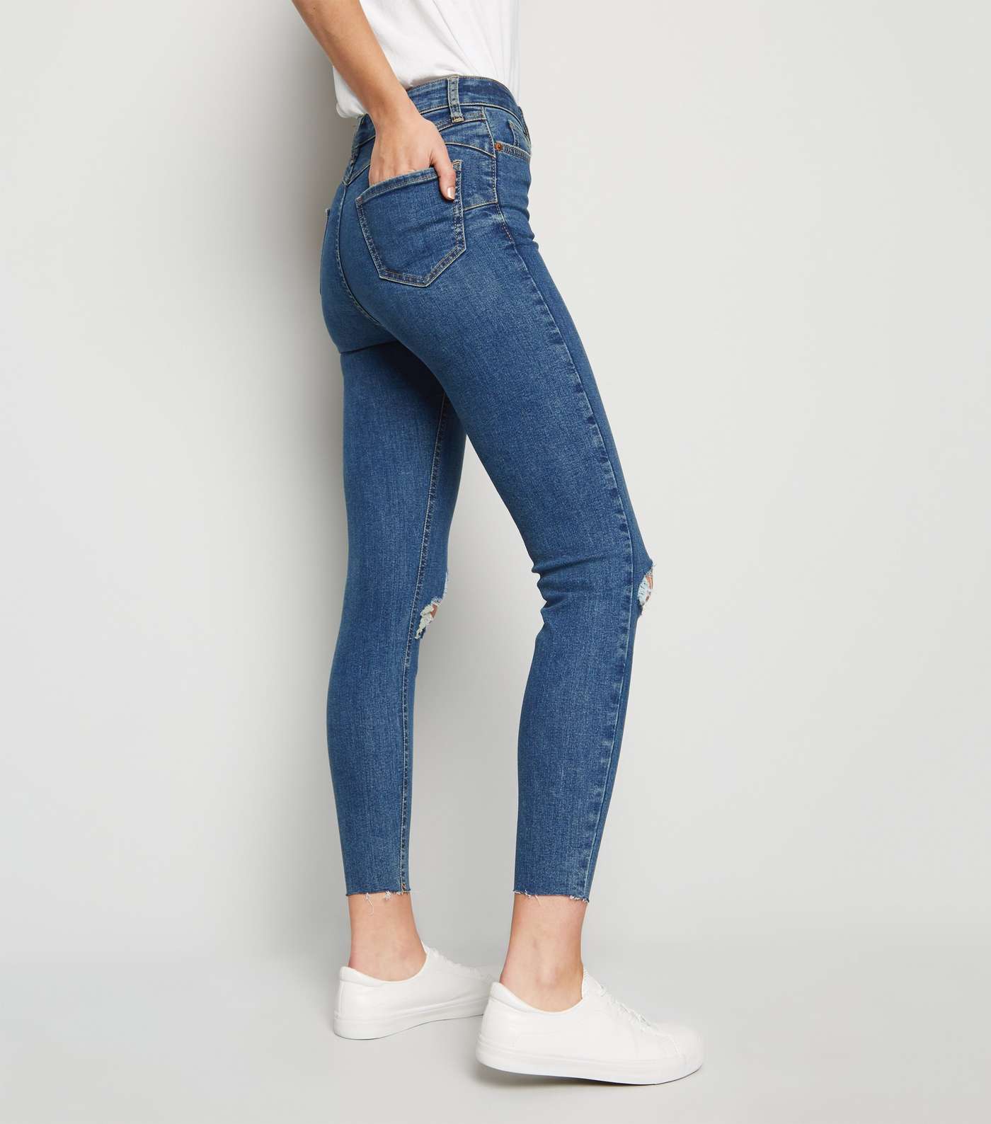 Blue 'Lift & Shape' Ripped Knee Jenna Skinny Jeans Image 3