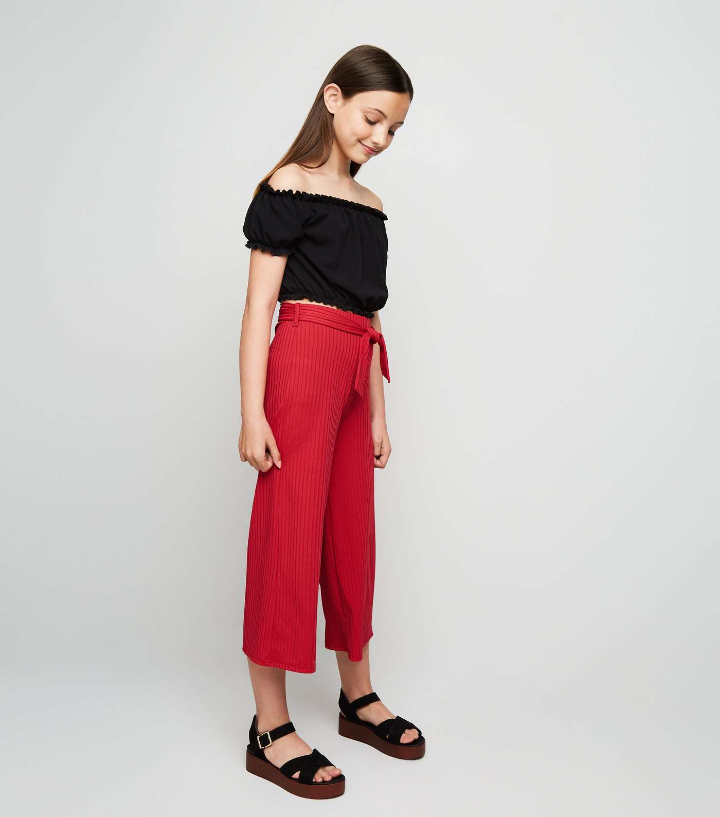 Girls Red Ribbed Culottes