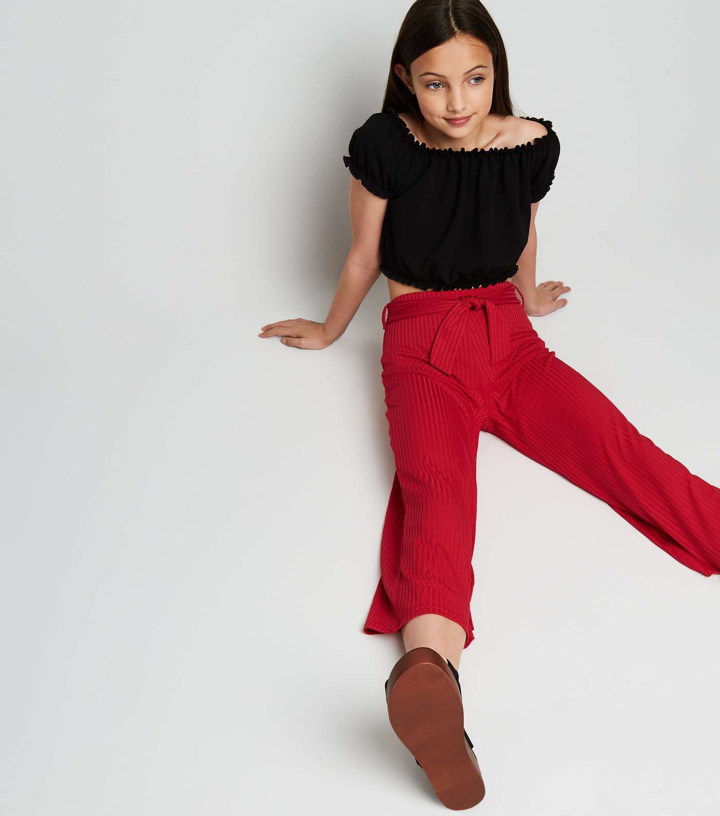 Girls Red Ribbed Culottes Image 3