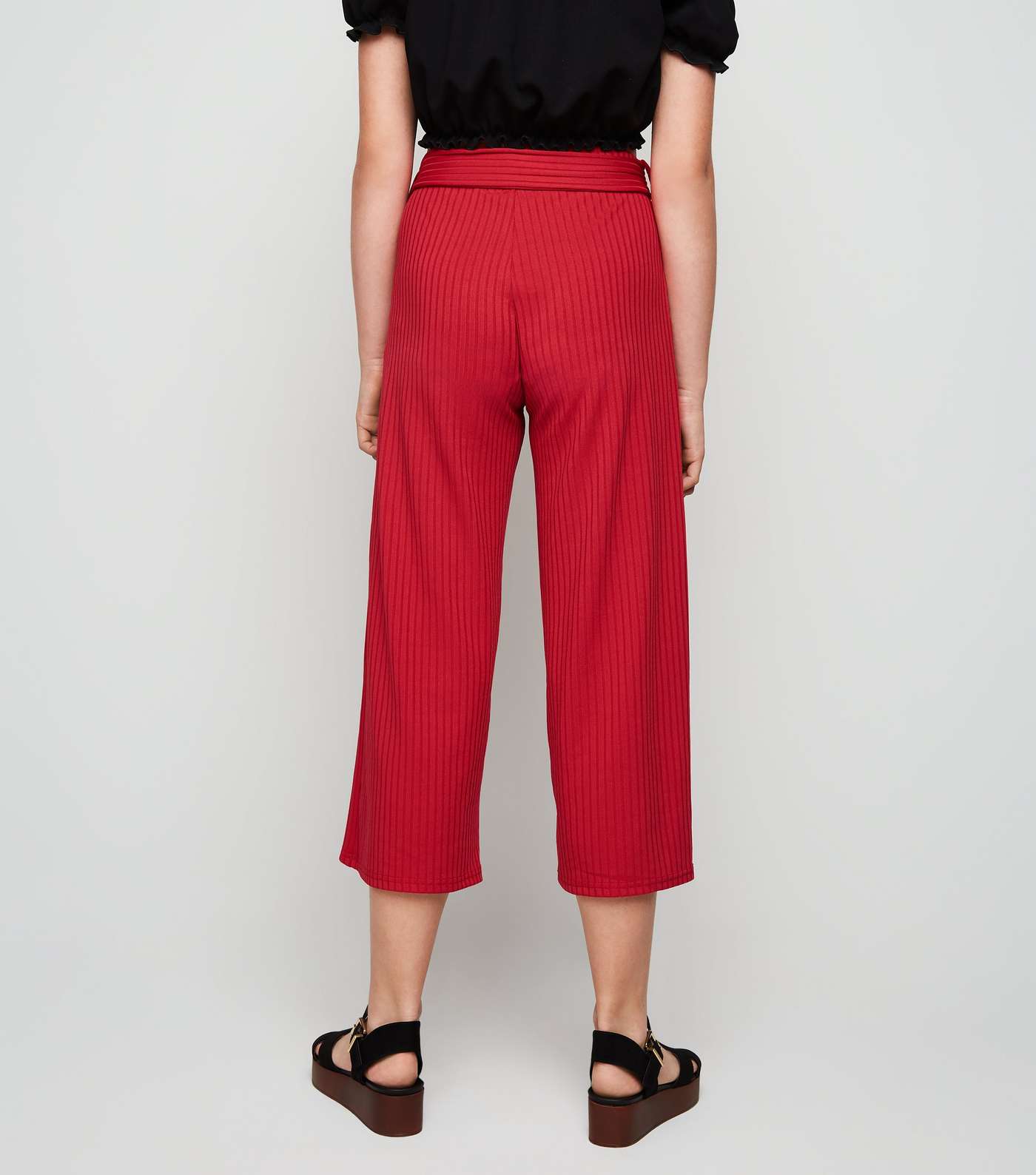 Girls Red Ribbed Culottes Image 5