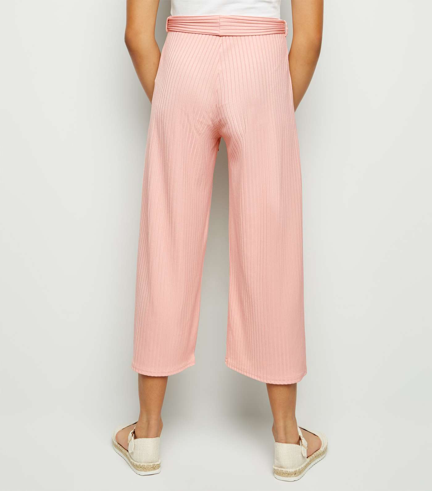 Girls Pale Pink Ribbed Culottes Image 3