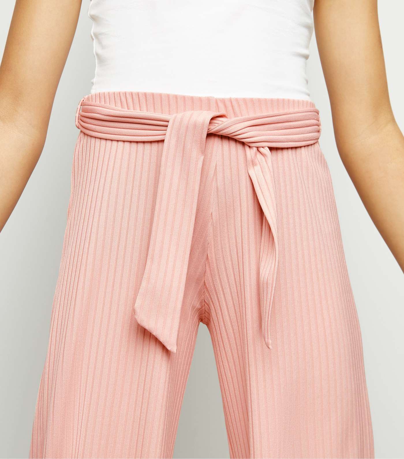 Girls Pale Pink Ribbed Culottes Image 5