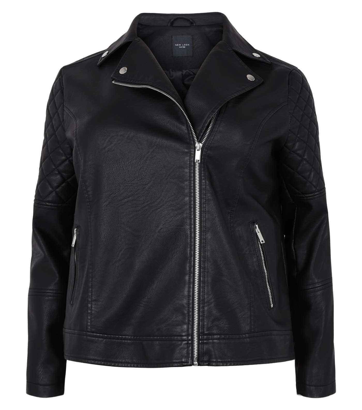 Curves Black Leather-Look Biker Jacket  Image 4