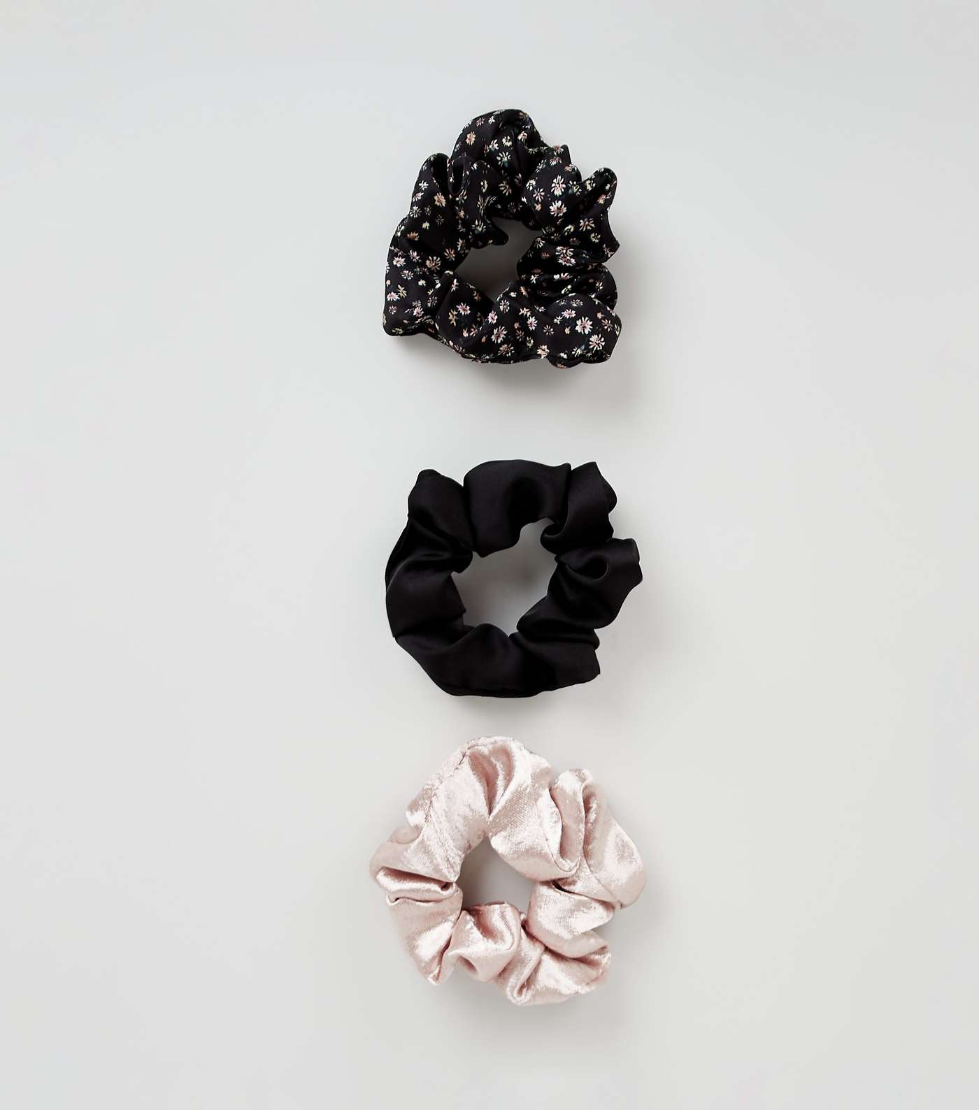 3 Pack Black Floral Scrunchies 