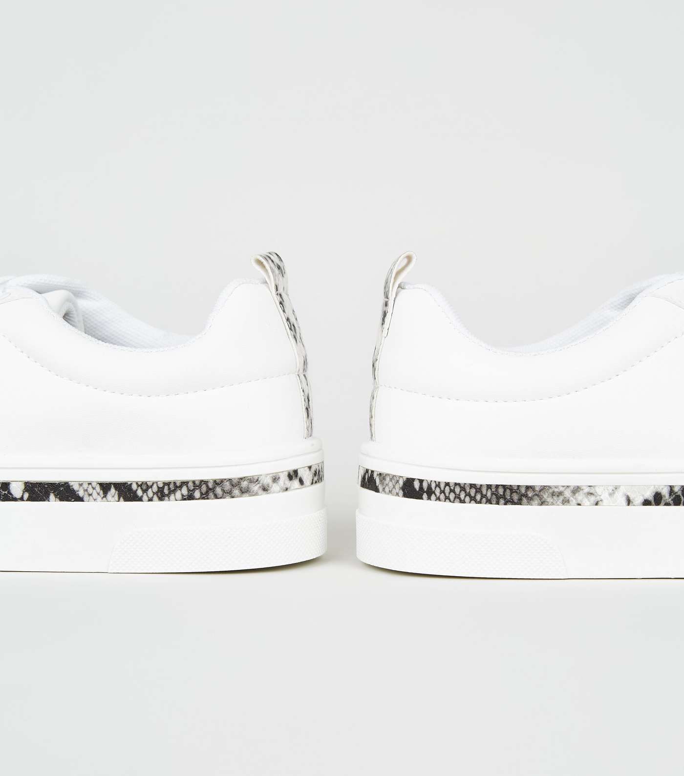 White Faux Snake Trim Lace Up Trainers Image 4