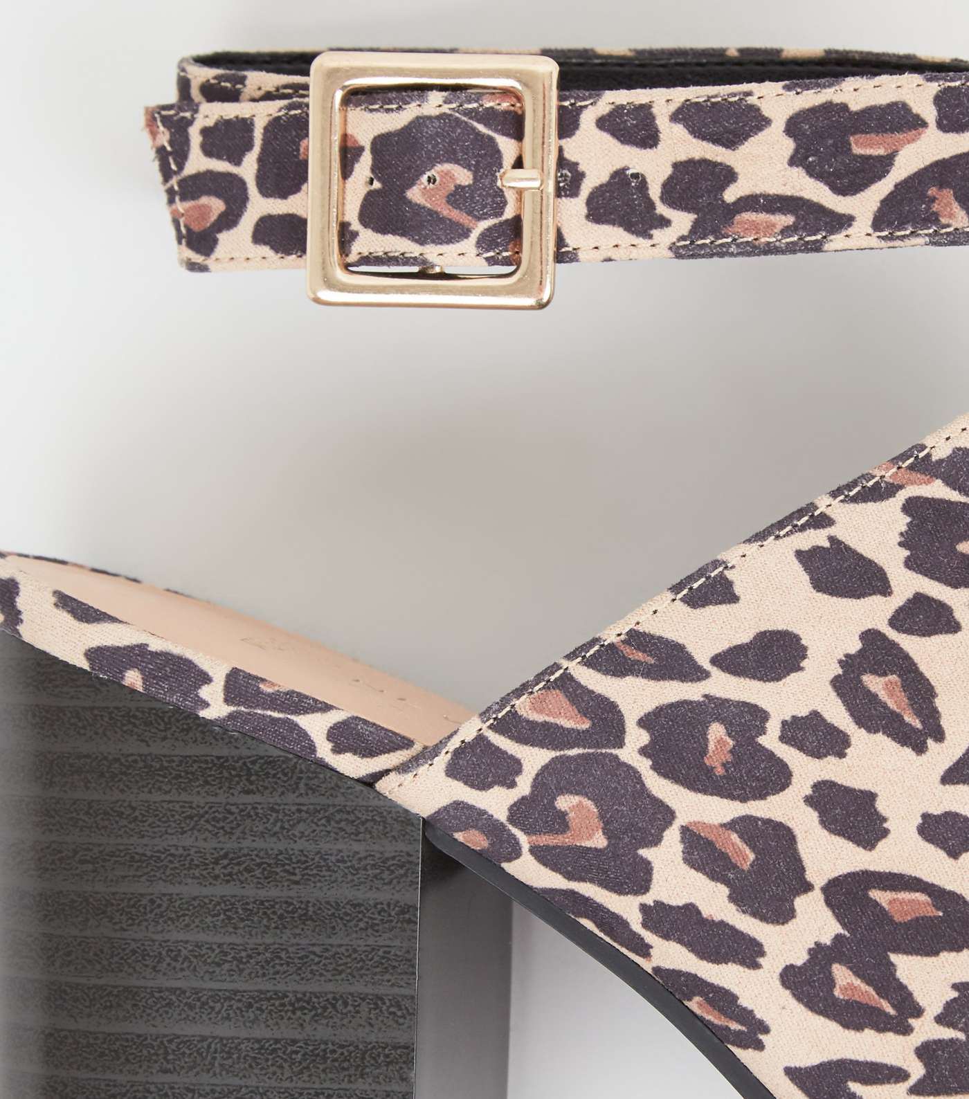 Wide Fit Stone Leopard Print Block Heels Image 4
