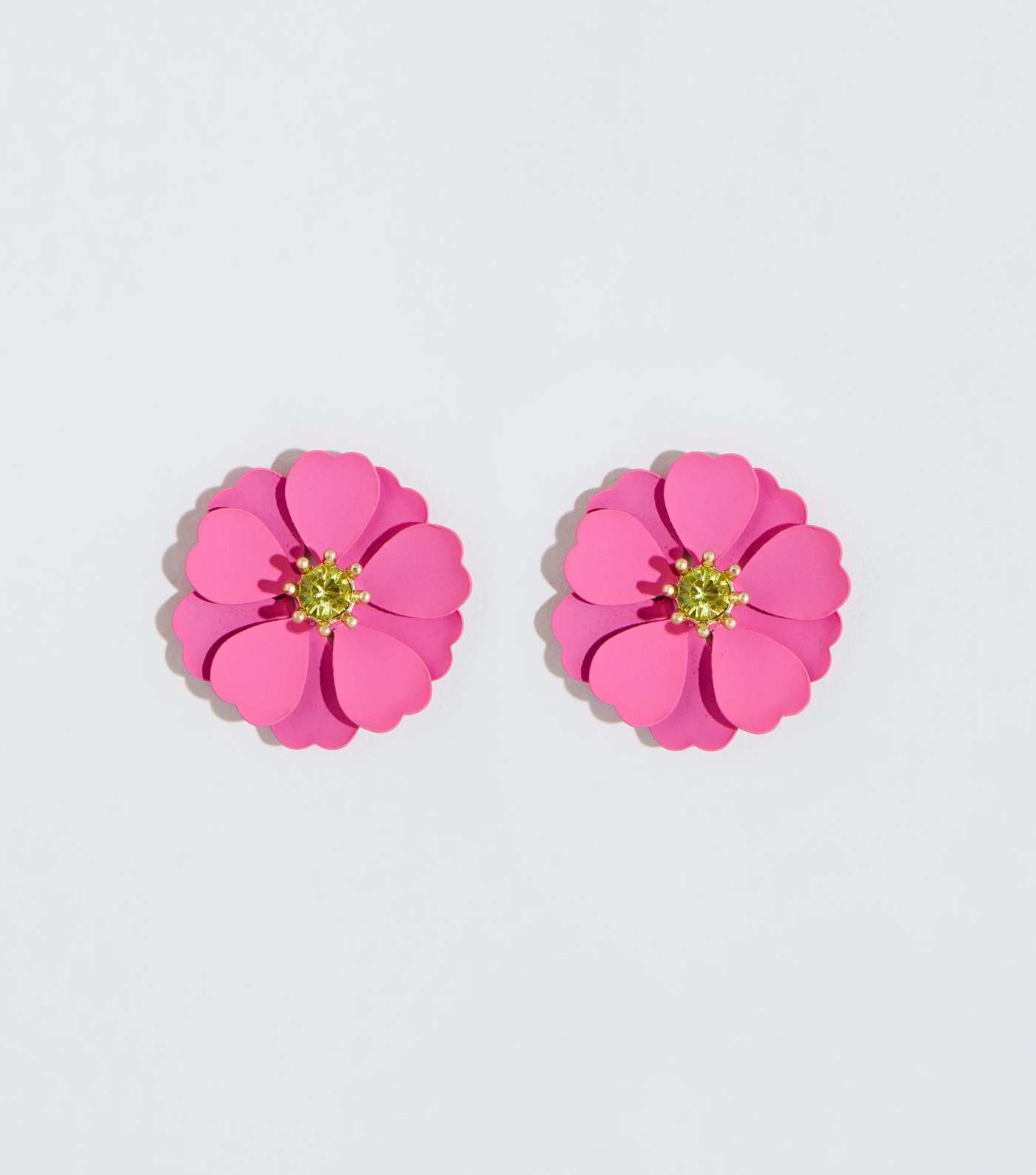 Mid Pink Flower Gem Center Earrings